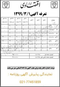 تعرفه روزنامه ابرار اقتصادی